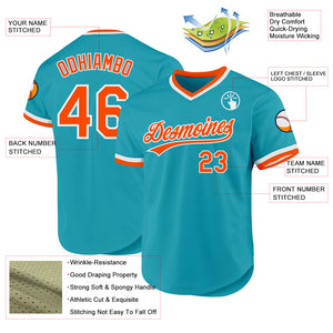 Custom Teal Orange-White Authentic Throwback Baseball Jersey