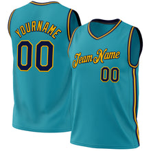 Load image into Gallery viewer, Custom Teal Navy-Gold Authentic Throwback Basketball Jersey
