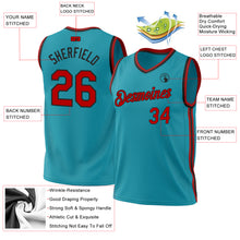 Load image into Gallery viewer, Custom Teal Red-Black Authentic Throwback Basketball Jersey
