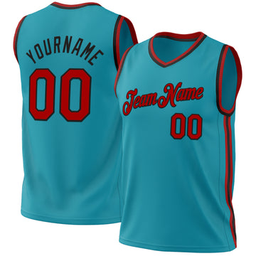 Custom Teal Red-Black Authentic Throwback Basketball Jersey