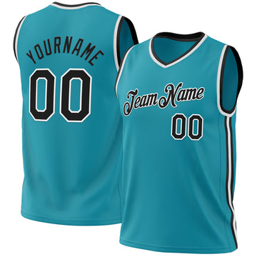 Custom Teal Black-Red Authentic Throwback Basketball Jersey