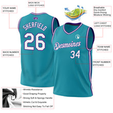 Load image into Gallery viewer, Custom Teal White-Purple Authentic Throwback Basketball Jersey
