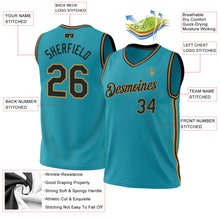 Load image into Gallery viewer, Custom Teal Black-Old Gold Authentic Throwback Basketball Jersey
