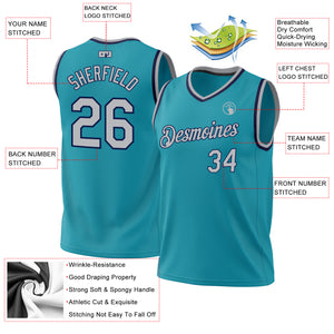 Custom Teal Gray-Navy Authentic Throwback Basketball Jersey