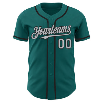 Custom Teal Gray-Black Authentic Baseball Jersey