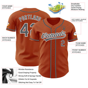 Custom Texas Orange Steel Gray-White Authentic Baseball Jersey