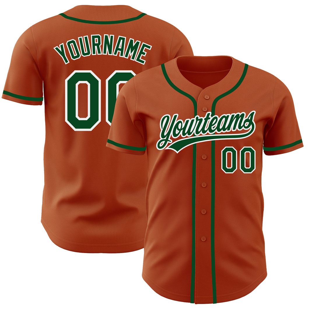 Custom Texas Orange Green-White Authentic Baseball Jersey