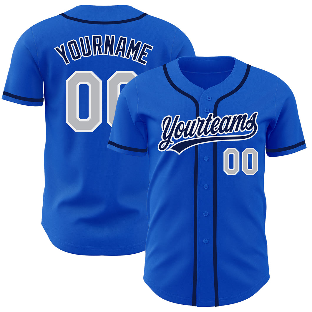 Custom Thunder Blue Gray-Navy Authentic Baseball Jersey