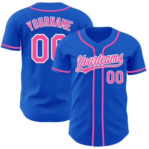 Custom Thunder Blue Pink-White Authentic Baseball Jersey