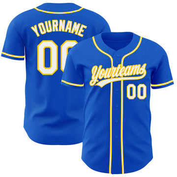 Custom Thunder Blue White-Yellow Authentic Baseball Jersey