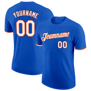 Custom Thunder Blue White-Orange Performance T-Shirt