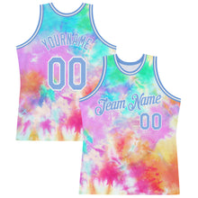 Load image into Gallery viewer, Custom Tie Dye Light Blue-White 3D Authentic Basketball Jersey
