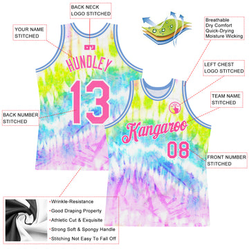 Custom Tie Dye Pink-White 3D Pattern Design Authentic Basketball Jersey