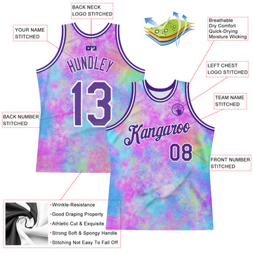 Custom Tie Dye Purple-White 3D Pattern Design Watercolor Gradient Authentic Basketball Jersey