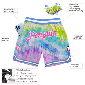 Custom Tie Dye Pink-White 3D Authentic Basketball Shorts