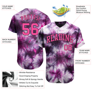 Custom Tie Dye Pink-Black 3D Authentic Baseball Jersey