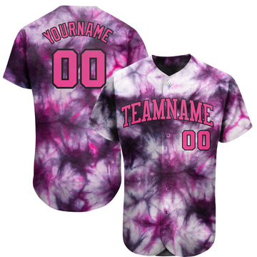 Custom Tie Dye Pink-Black 3D Authentic Baseball Jersey