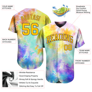 Custom Tie Dye Gold-Purple 3D Authentic Baseball Jersey