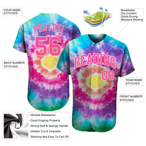 Custom Tie Dye Pink-White 3D Authentic Baseball Jersey