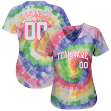 Load image into Gallery viewer, Custom Tie Dye White-Pink 3D Authentic Baseball Jersey
