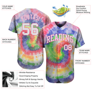 Custom Tie Dye White-Pink 3D Authentic Baseball Jersey