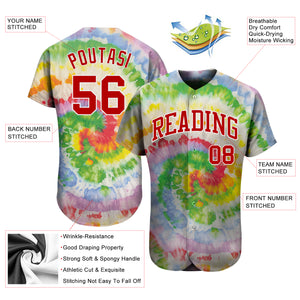 Custom Tie Dye Red-White 3D Authentic Baseball Jersey