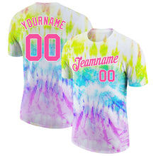 Load image into Gallery viewer, Custom Tie Dye Pink-White 3D Rainbow Performance T-Shirt
