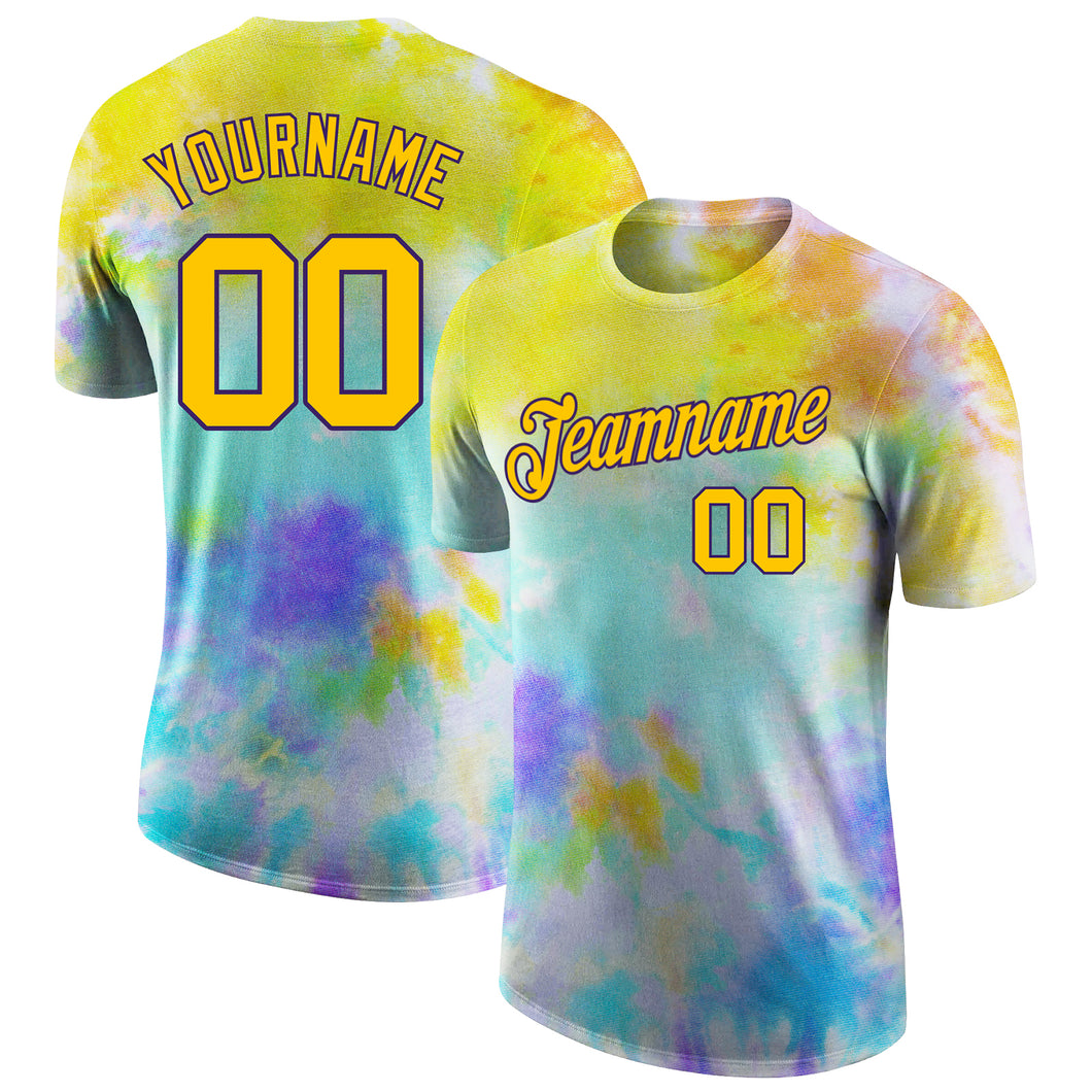 Custom Tie Dye Gold-Purple 3D Performance T-Shirt