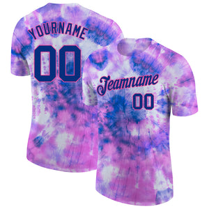 Custom Tie Dye Royal-Pink 3D Performance T-Shirt