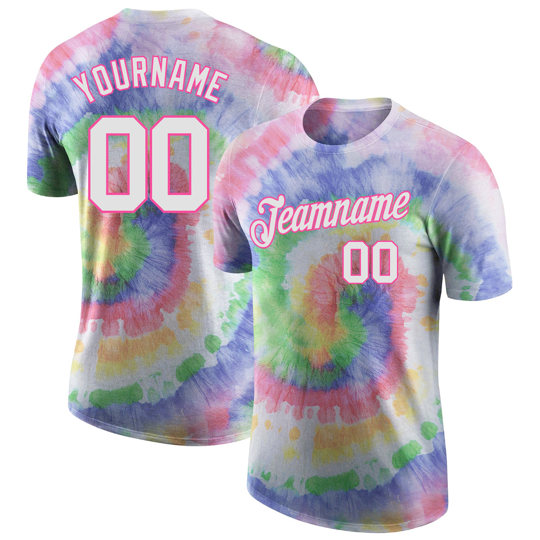 Custom Tie Dye White-Pink 3D Performance T-Shirt