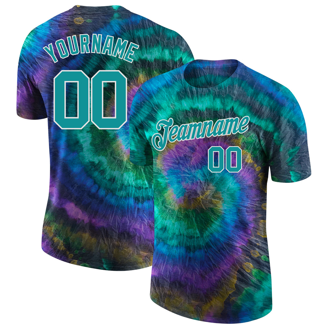 Custom Tie Dye Aqua-White 3D Performance T-Shirt