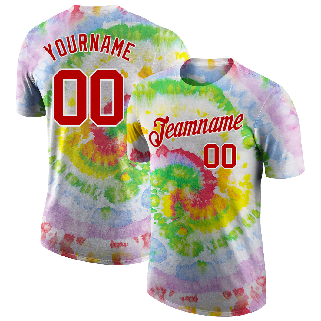 Custom Tie Dye Red-White 3D Performance T-Shirt