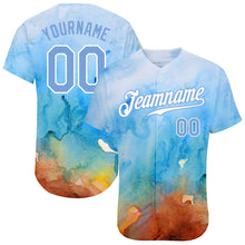 Load image into Gallery viewer, Custom Tie Dye Light Blue-White 3D Authentic Baseball Jersey
