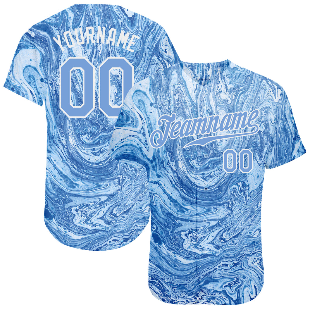 Custom Tie Dye Light Blue-White 3D Authentic Baseball Jersey