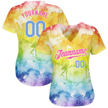 Load image into Gallery viewer, Custom Tie Dye Light Blue-Pink 3D Rainbow Authentic Baseball Jersey
