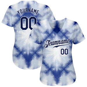 Custom Tie Dye Navy-White 3D Shibori Authentic Baseball Jersey