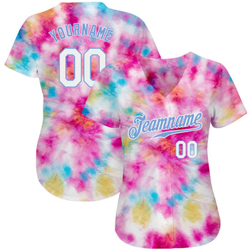 Custom Tie Dye White-Light Blue 3D Colorful Watercolor Authentic Baseball Jersey