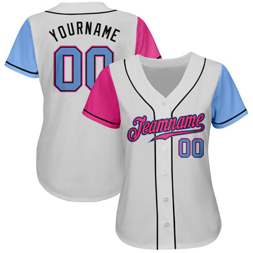 Custom White Light Blue Pink-Black Authentic Two Tone Baseball Jersey