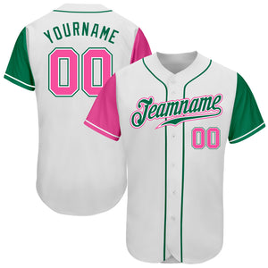 Custom White Pink-Kelly Green Authentic Two Tone Baseball Jersey