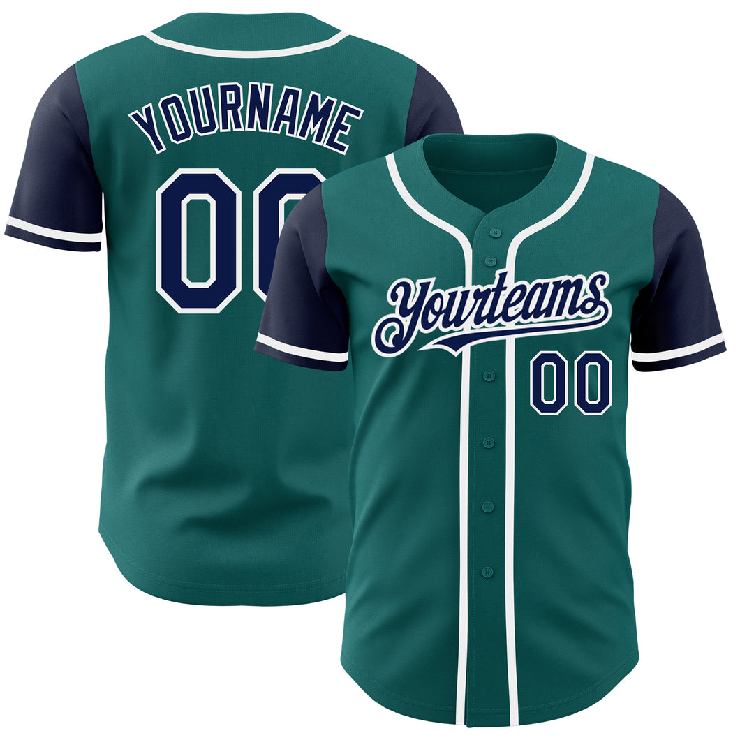 Custom Teal Navy-White Authentic Two Tone Baseball Jersey