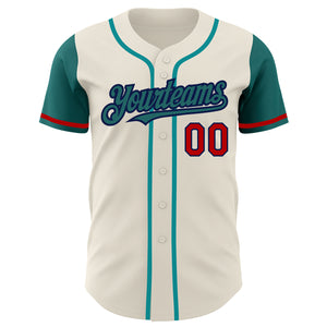 Custom Cream Teal Navy-Red Authentic Two Tone Baseball Jersey