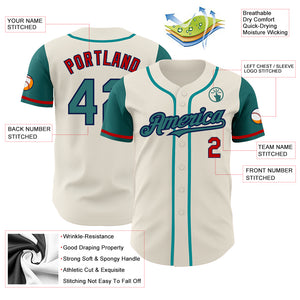 Custom Cream Teal Navy-Red Authentic Two Tone Baseball Jersey