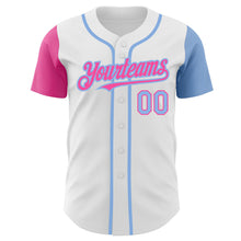 Load image into Gallery viewer, Custom White Light Blue-Pink Authentic Two Tone Baseball Jersey
