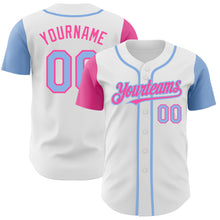 Load image into Gallery viewer, Custom White Light Blue-Pink Authentic Two Tone Baseball Jersey
