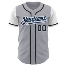 Load image into Gallery viewer, Custom Gray Black-Light Blue Authentic Two Tone Baseball Jersey
