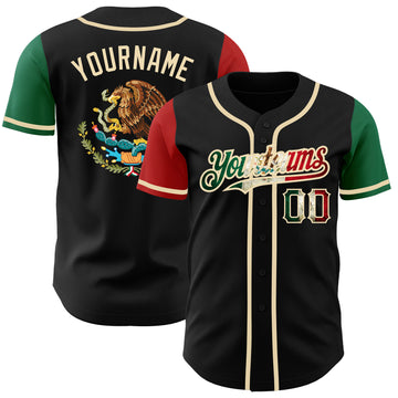 Custom Black Vintage Mexican Flag Kelly Green Red-City Cream Authentic Two Tone Baseball Jersey