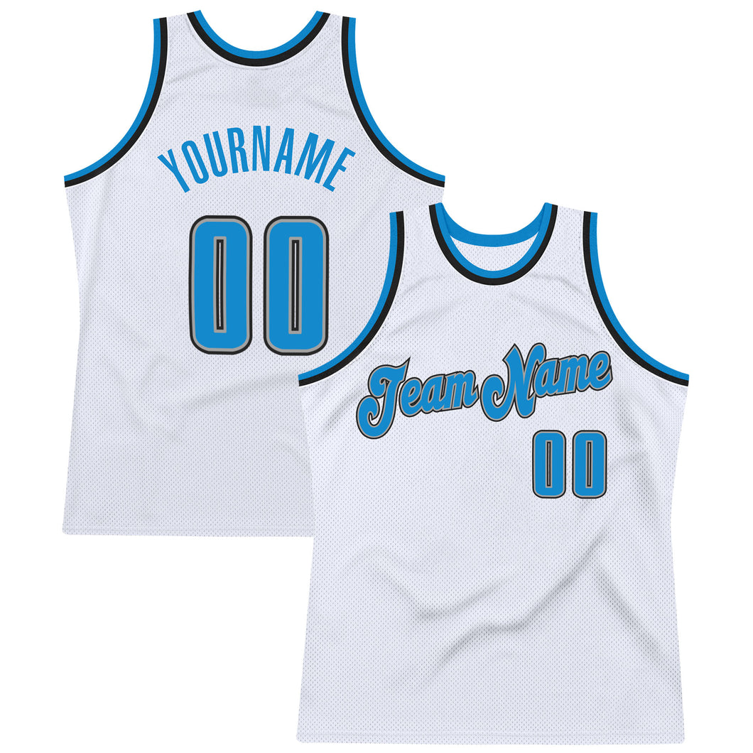 Custom White Blue-Black Authentic Throwback Basketball Jersey