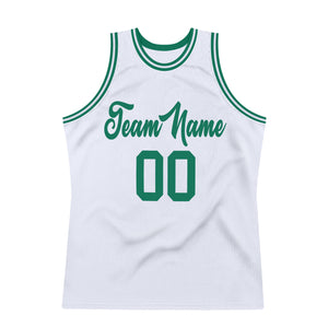 Custom White Kelly Green Authentic Throwback Basketball Jersey