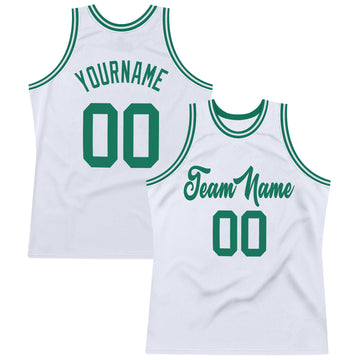 Custom White Kelly Green Authentic Throwback Basketball Jersey