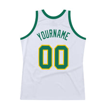 Load image into Gallery viewer, Custom White Kelly Green-Gold Authentic Throwback Basketball Jersey
